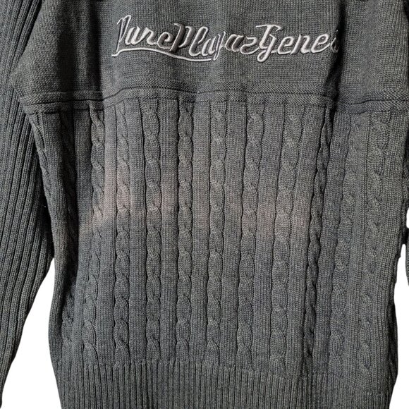 VTG Pure Playaz Mens Gray Y2K Hip Hop Spellout Cable Knit Turtleneck Sweater L - Picture 6 of 9